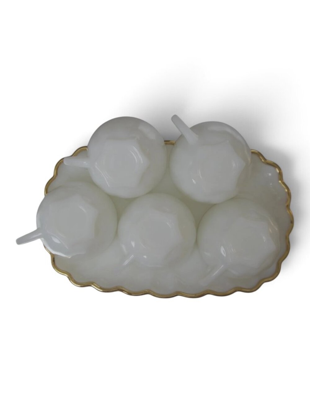 Vintage Milk Glass 10-Piece Snack Set Gold Trim Service for 5
